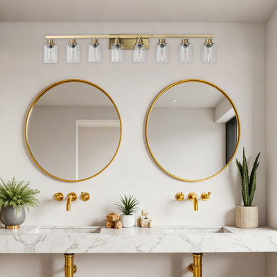 Luminaire de salle de bain doré à 8 lumières avec abat-jour en verre transparent, appliques murales modernes pour salle de bain à miroir