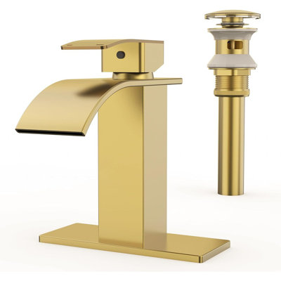 Bathroom Faucet,Single Handle Bathroom Sink Faucets For 1 Or 3 Hole, Stainless Steel Washbasin Mixer Tap With Deck,Pop-Up Drain And Supply Hoses (Glod)
