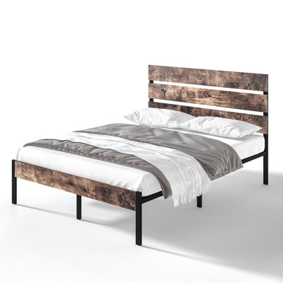 Metal Platform Bed Frame With Wooden Headboard,And Footboardno Box Spring Needed Queen