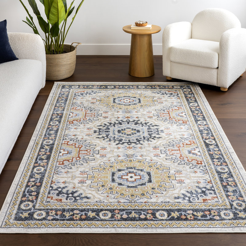 Bonia Traditional Medallion Machine Washable Area Rug, Rectangle 5' x 7'8"