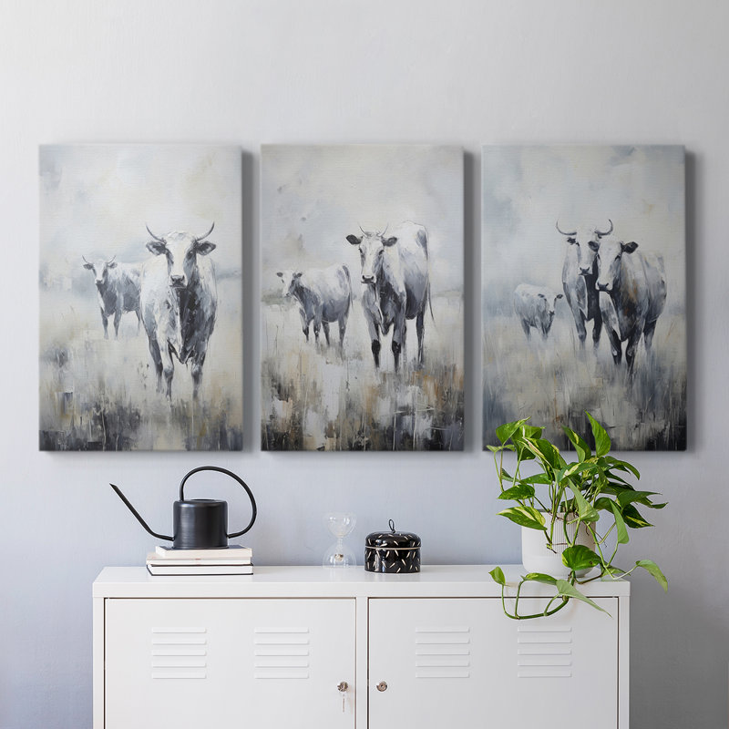 Cattle Series LXXXVII -Set Of 3 Gallery Wrapped Canvas -Ready to Hang, 27" H x 18" W