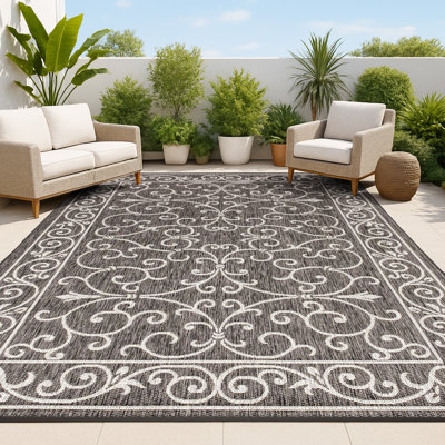 Hagerman Vintage Filigree Textured Weave Black/Grey Indoor/Outdoor Rug