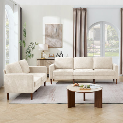 Modern Upholstered Loveseat And 3-Seater Sofa Living Room Set, Mid-Century Sofa Set