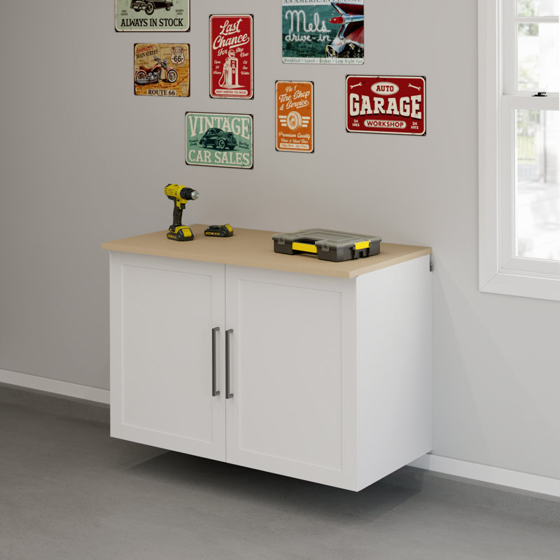 Garage Core Base Cabinet, Top& Doors In White, Natural/White