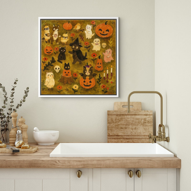 Mignon fantôme, impression sur toile encadrée, décoration murale d'Halloween, H 16 po x l 16 po, Blanc