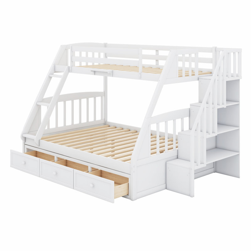 Bunk Bed With Drawers,Ladder And Storage Staircase, White