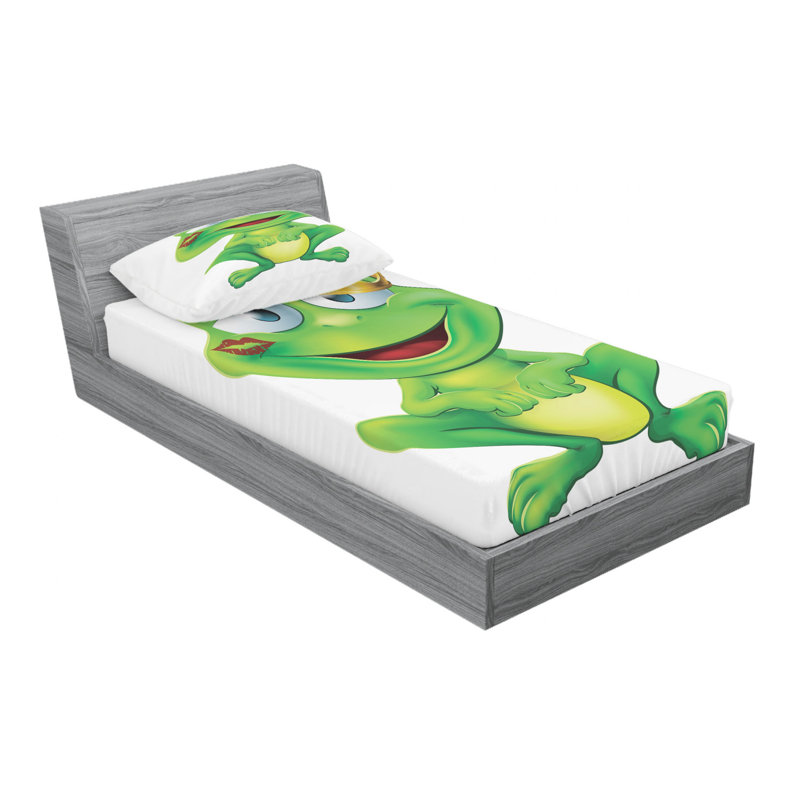 Twin White Microfiber Frog Print Kids Bedding Set