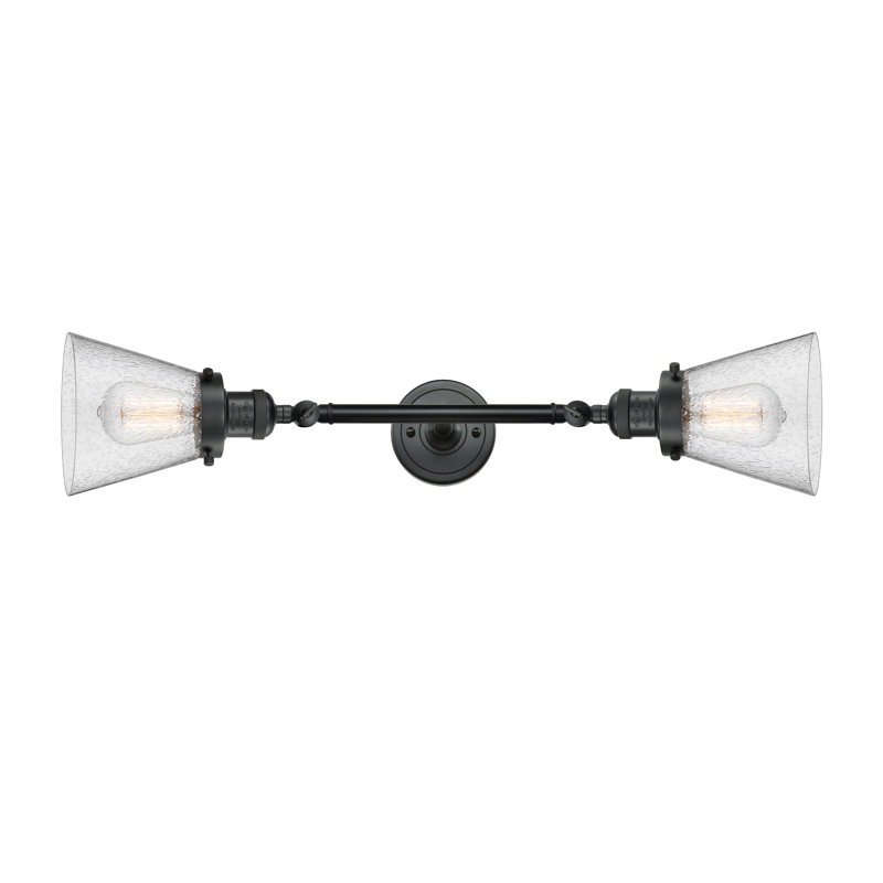 Cone 2 Light Tiltable Bath Vanity Light, 60 Watt Vintage Incandescent Bulb, Seedy, Matte Black
