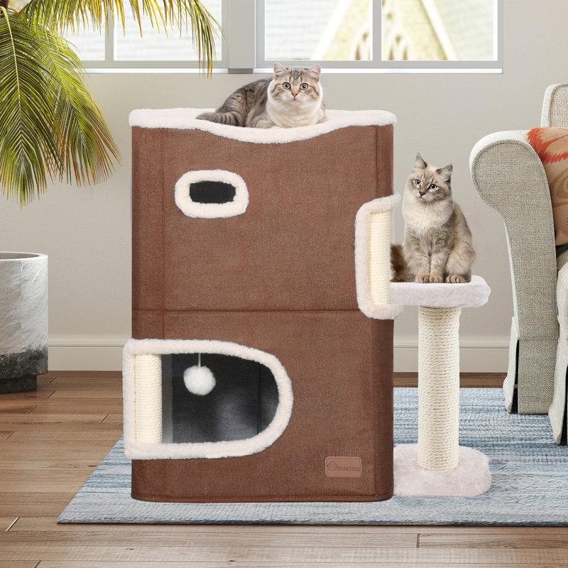 Brown 2-Storey Sisal Cat House with Scratching Post