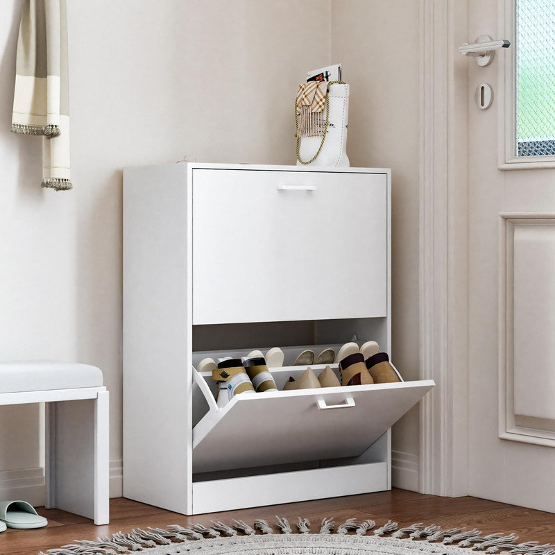Shoe Cabinet with 2 Flip Drawers for Entryway,Hallway, Living Room, White, White