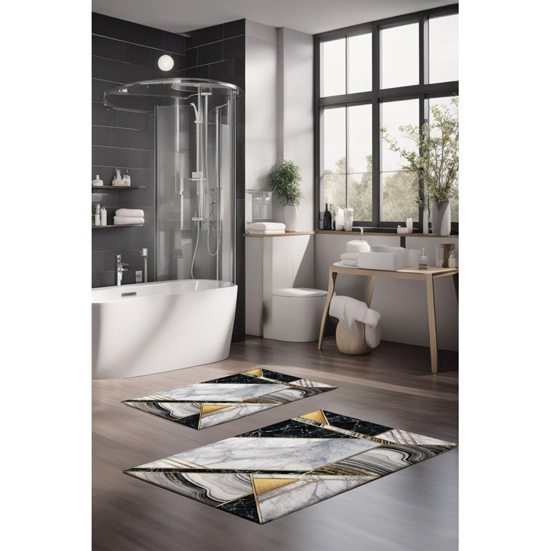 Eakly Luxury Bathmat Set (2 Pieces), 100% Polyester, 16.0 x 23.6 inches & 23.6 x 39.4 inches | Non-Slip Antibacterial Design, 0.3 in Pile Height | Machine Washable, Durable & Easy to Clean | Ideal for Bathroom Décor