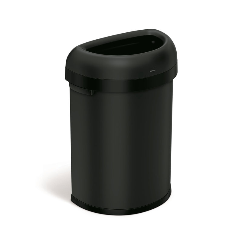 simplehuman Semi-Round Open Top Trash Can Commercial Grade Heavy Gauge, Black