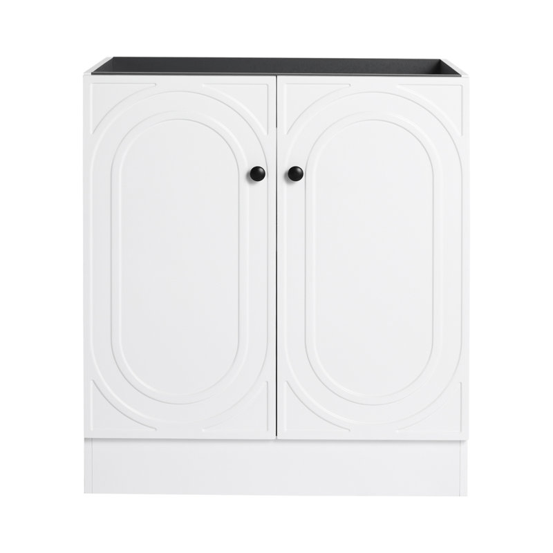 Meuble-lavabo autoportant et 3 portes d'armoire et lavabo, meuble-lavabo de salle de bain, Noir, Blanc