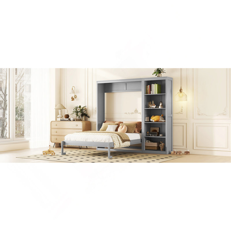 Grand lit escamotable mural avec tablettes