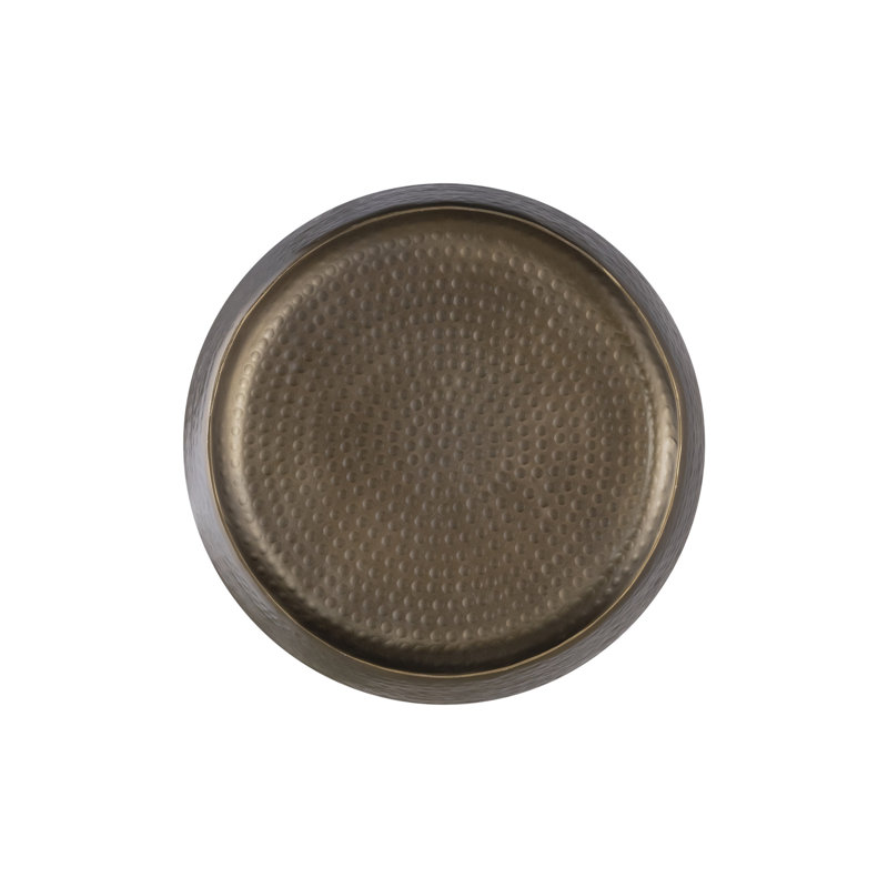 Moderne, ronde, en aluminium, table de bout, - Surface artisanale, martelée à la main en or antique, petits salons modernes contemporains, texture brillante décorative, décor polyvalent
