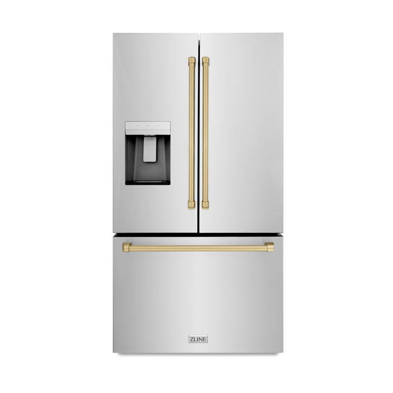 ZLINE 36 in. Standard-Depth French Door Refrigerator w/ 2 Ice Makers, Champagne Bronze, Stainless Steel