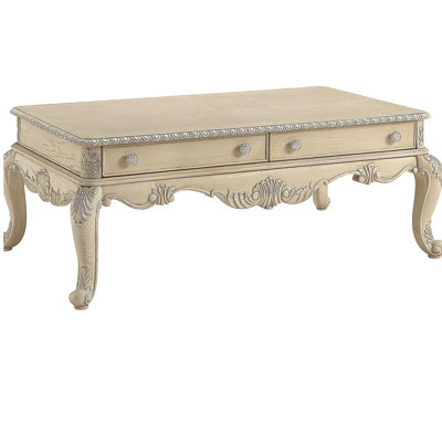 Table basse 2 tiroirs blanc antique avec pieds en cabriole