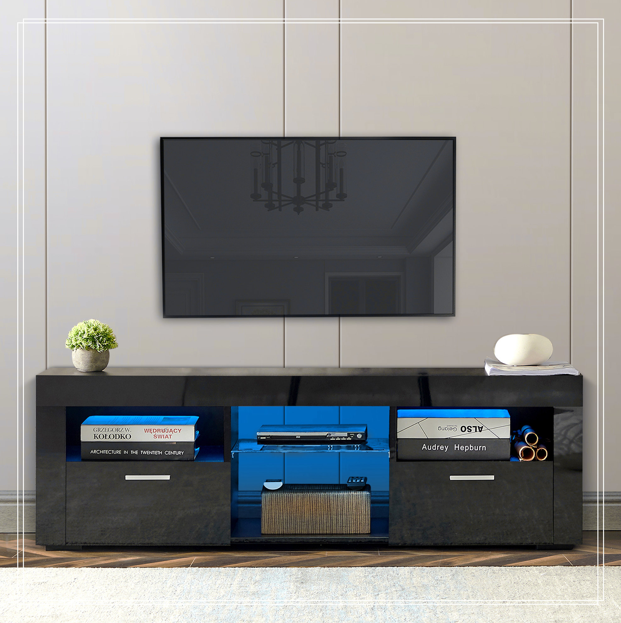 Wrought Studio™ TV Stand with LED Lights, high glossy front TV Cabinet ...