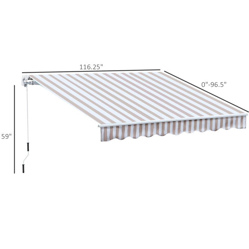 Auvent pour balcon 10 'x 8' - et résistance à l'eau, manivelle manuelle, structure en aluminium, pare-soleil rayé beige, protection de la cour, rétractable, poignée à manivelle