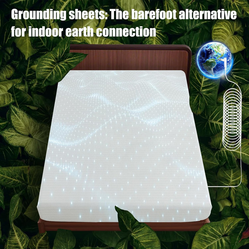 HYPREST Grounding Sheets Deep Pockets 16 inches, Cotton & Silver Fibre Infused, Earth Grounding Well Bed Fitted Sheets, White
