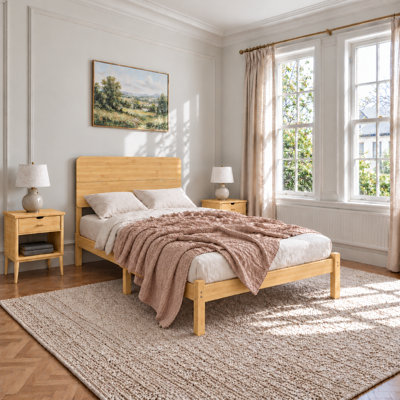 35.5CM H Solid Wood Bed Frame with Metal Slats