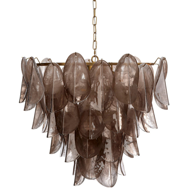 Lustre Jero, motif de pétales de Murano, verre de quartz gris, 30 pouces