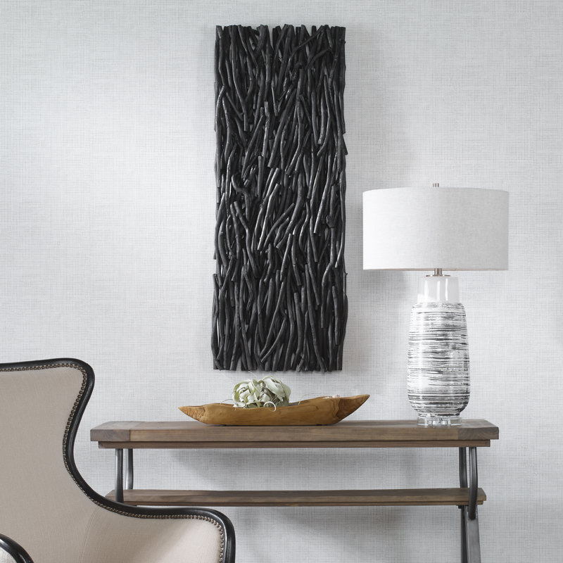 Black Teak Wood Wall Panel Art Decor