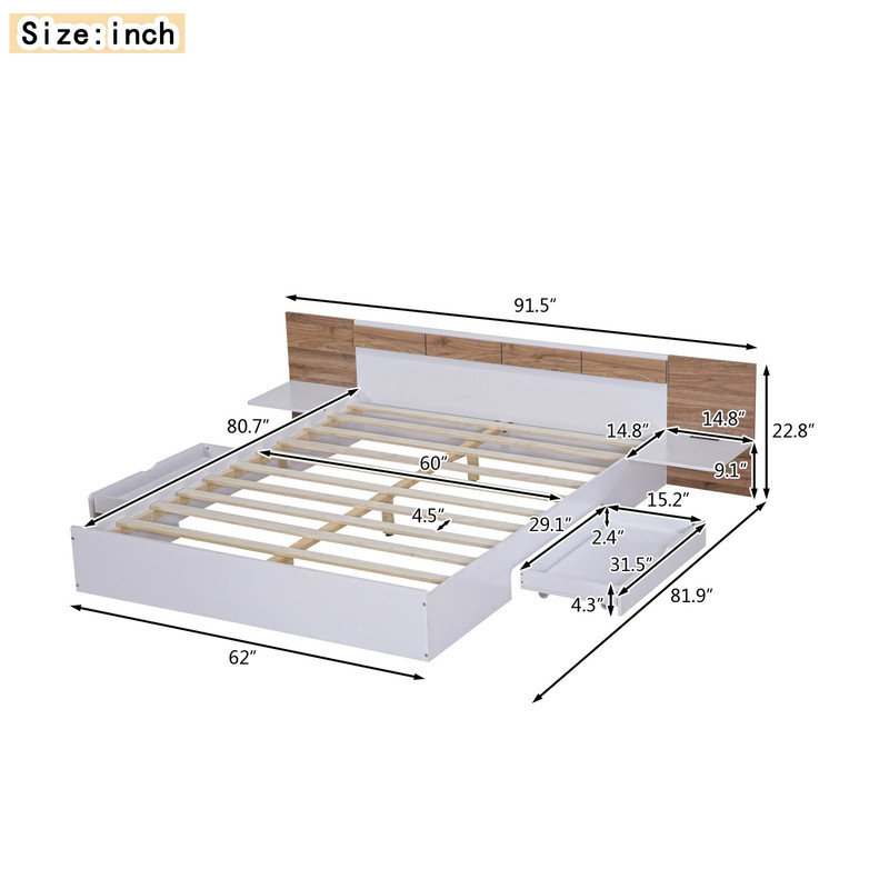 Queen 2 Drawer Panel Bed with Shelves by Latitude Run®, White