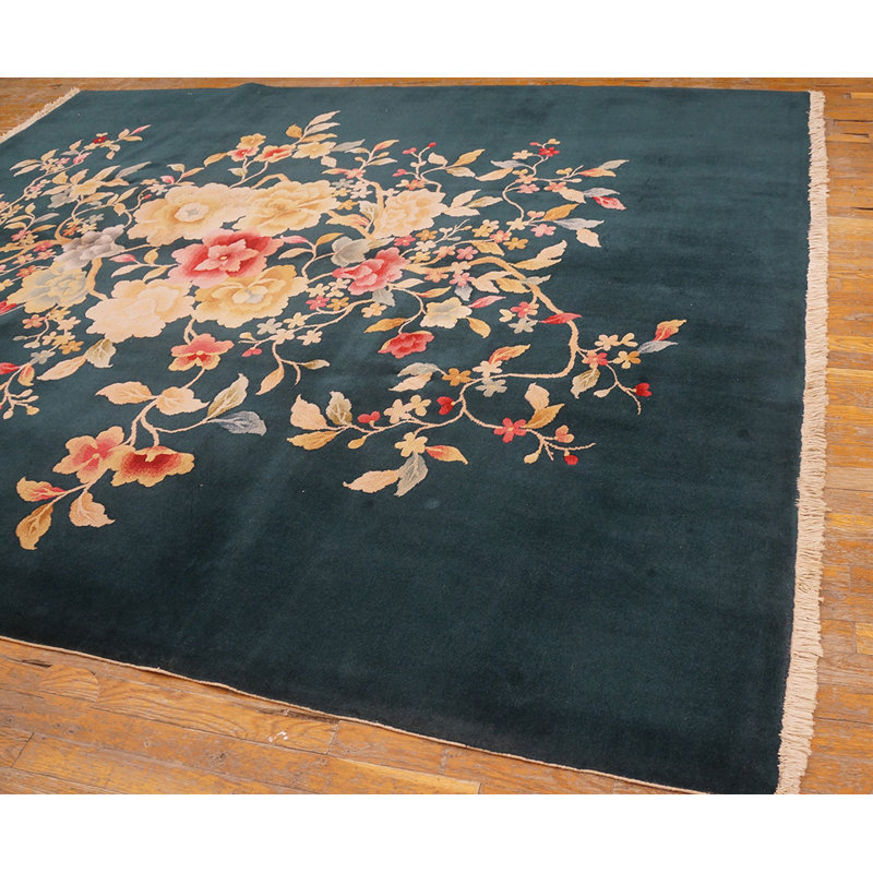 Wool Antique Rectangle Hand Knotted Chinese Art Deco Blue 1930s Rug