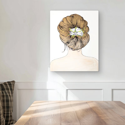 Lady with Flowers in Blond Hair - Beige Woman Metal Print