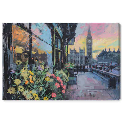 «Spring Flower Shop London Travel», reproduction d'art sur toile par Art Remedy