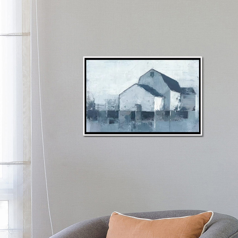 "Indigo Barns II" par Ethan Harper, reproduction d’art, Pas de tapis, H 18 po x l 26 po x P 1,5 po, Toile blanche encadrée