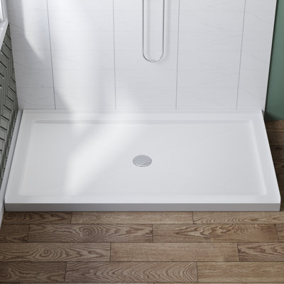Base de douche 60 po x 34 po blanche DeerValley avec plateau de douche à seuil simple, conception antidérapante