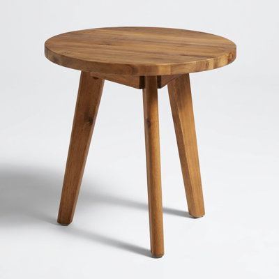 Modern Acacia Wood Round Side Table with Three-Leg Design