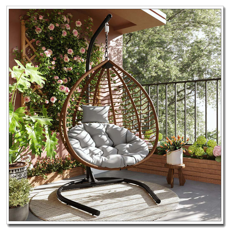Hammock Chair Foldable Sturdy Frame Plush Cushion, Brown, Gray