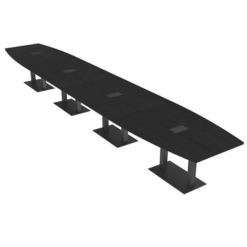 Table de conférence en forme de bateau avec base en métal double | Unité électrique, L 264 po x l 48 po, Cyprès noir