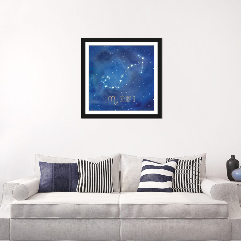 «Star Sign Scorpio», impression sur toile, H 18 po x l 18 po x P 1,5 po, Toile avec cadre noir, Blanc