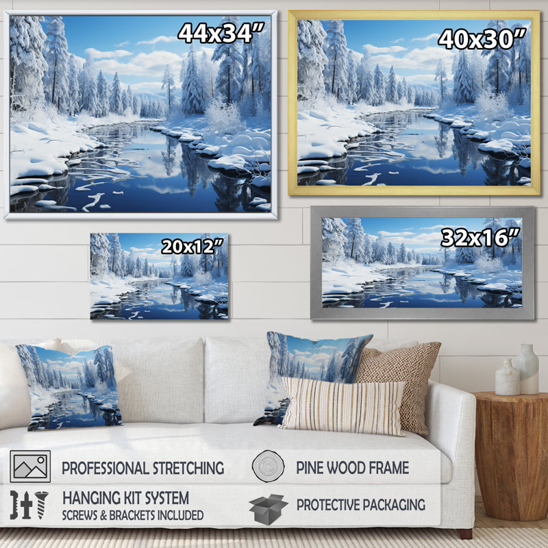 Winter Snowy Serenity III Framed On Canvas Print, Silver Single Picture Framed, 16" H x 32" W x 1" D