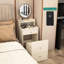 Bureau de coiffeuse 3 en 1 avec miroir, station de charge et espace de rangement supplémentaire, 2 tiroirs, tabouret rembourré, éclairage de coiffeuse jaune, option, construction compacte-2012892187