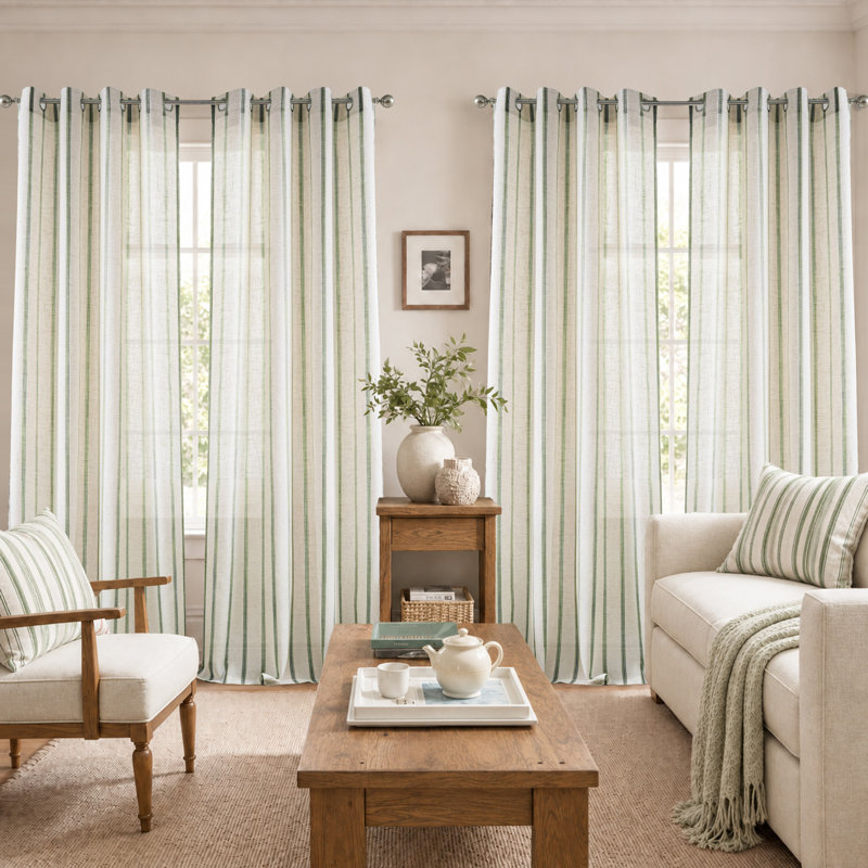 Rideau en mélange de lin Jeanenia, Vert Loden, L 52 po x L 84 po