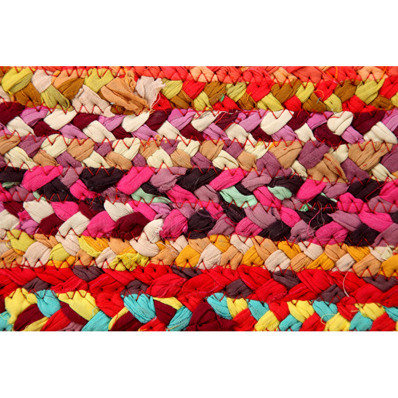 Lolita Striped Cotton Hand Woven Area Rug, Round 90cm