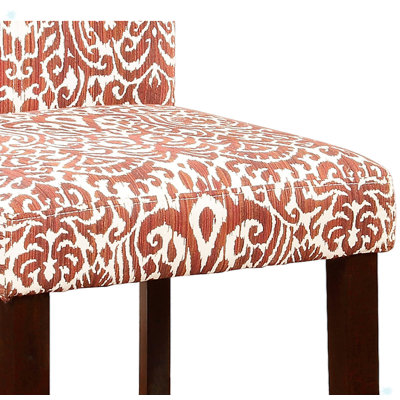 Wooden Bar Stool With Patterned Fabric Upholstery