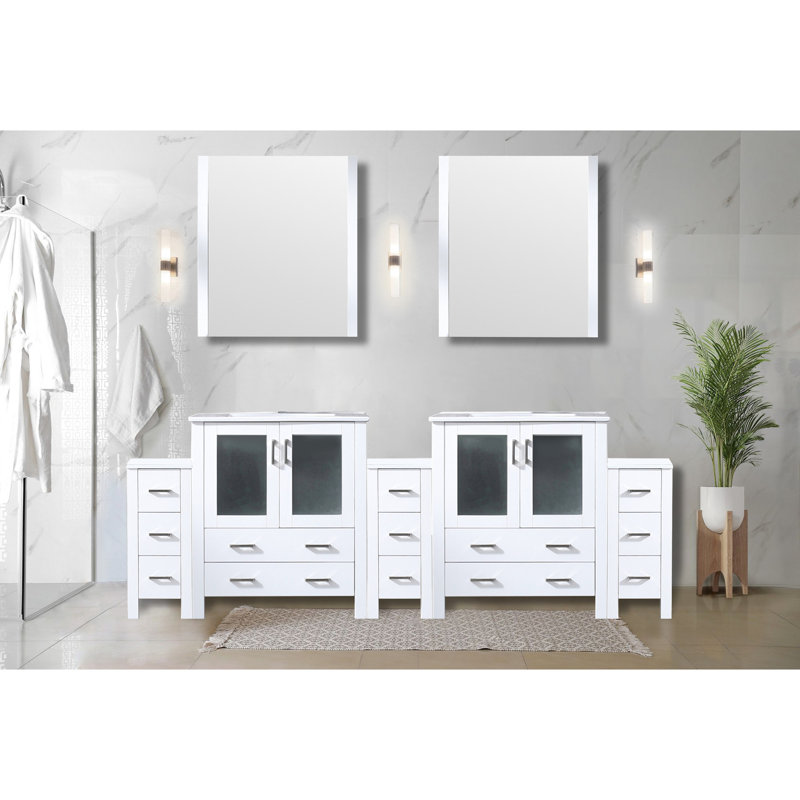 96 po Meuble-lavabo blanc - armoires latérales, surface à gratter pour matériaux durables