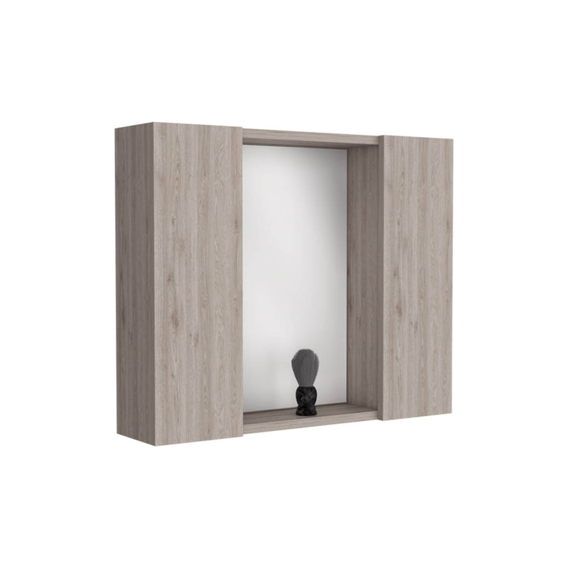 Medicine Cabinet Hops, Double Door, Mirror, One External Shelf, Light Gray Finish, Light Gray