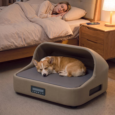 Smart Half-Enclosed Pet Sofa Bed with APP & Manual Control, Cooling & Heating, PU Leather for Medium/Large Pets