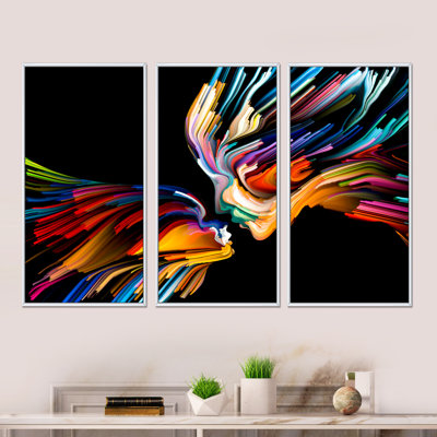 «Kissing minds», ensemble de 3 reproductions d'art encadrées sur toile abstraites