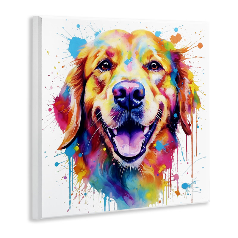 «Happy Dog Paint Drip» par Marybeth Cunningham, reproduction, H 12 po x l 12 po x P 0,5 po