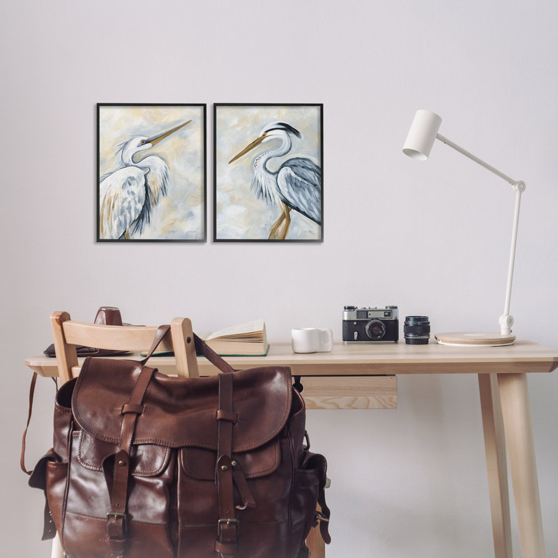«White Egret Blue Heron», ensemble de 2 giclées encadrées par Yvette St. Amant, Giclée encadrée noir minuit