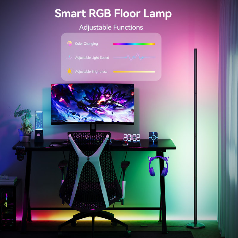 57" Corner Ambient Lighting Lamp With Music Sync & 16 Million Colours, Remote & App Control, Black
