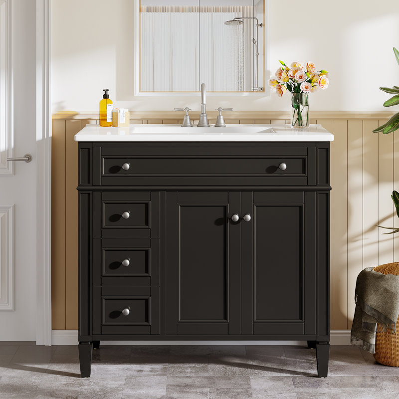 Modern Bathroom Vanity With Sink, Spacious Storage, 36", Black